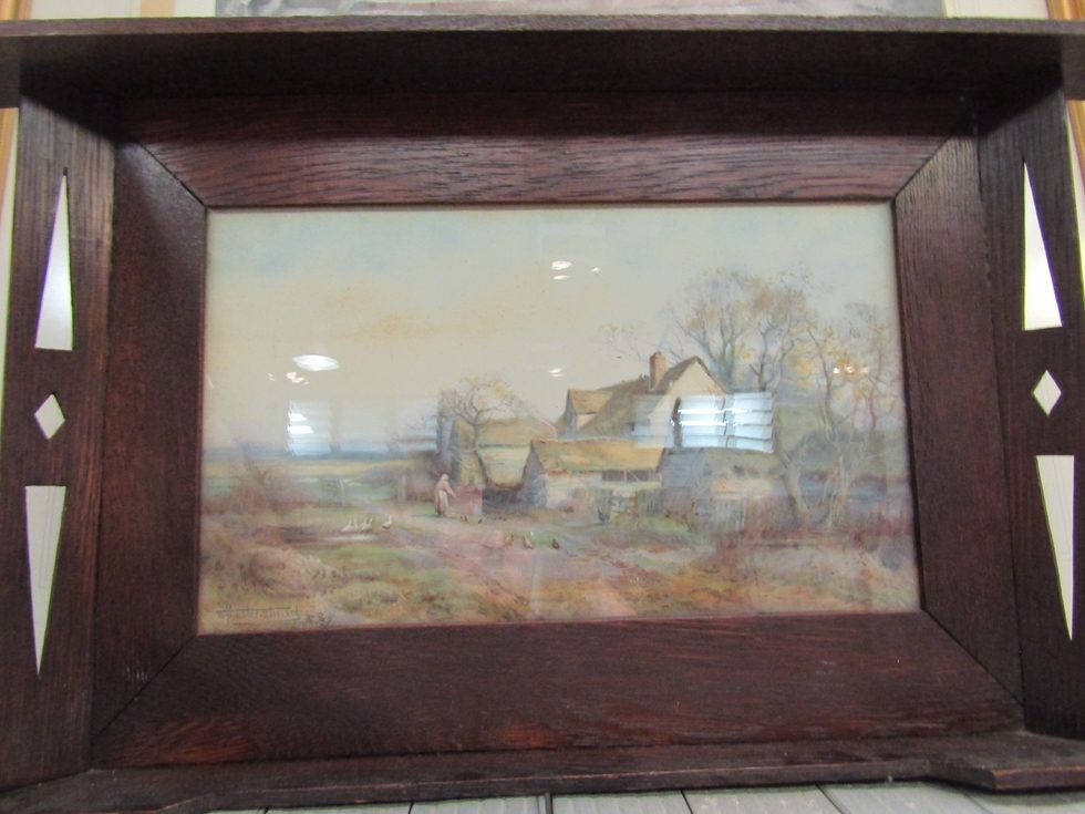 An Art Deco oak frame with lithograph after Sylvester Stannard 1870-1951, 42cm x 76cm total