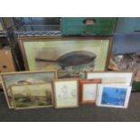 A collection of prints to include signed Frinton Beach together with a large Picasso print (7)