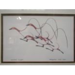 BENJAMIN CHEE CHEE: A line and image abstract print entitled "Autumn Flight", framed and
