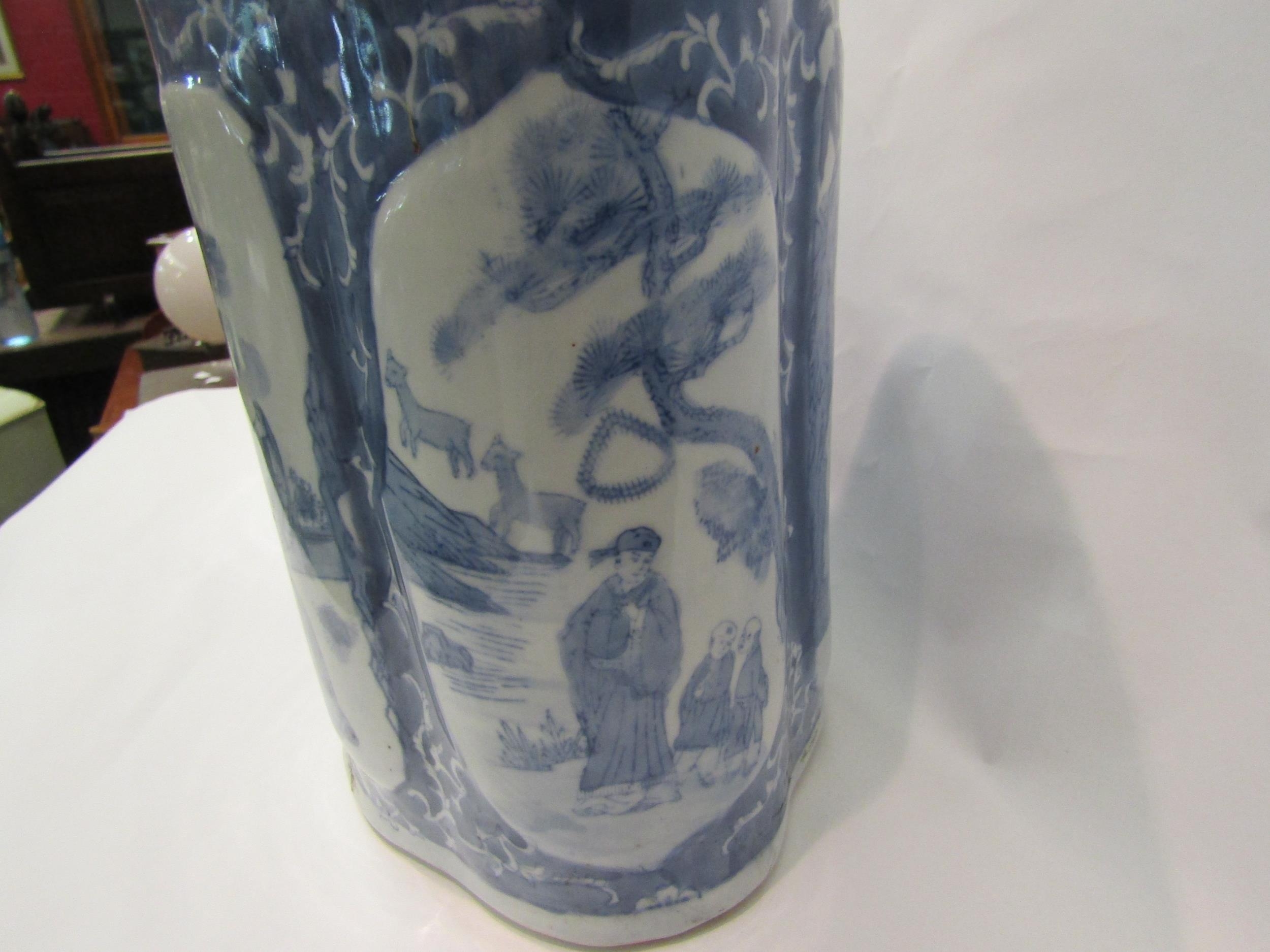 A pair of Chinese fluted form lidded ginger jars, 35cm tall, character marks to base - Image 2 of 4