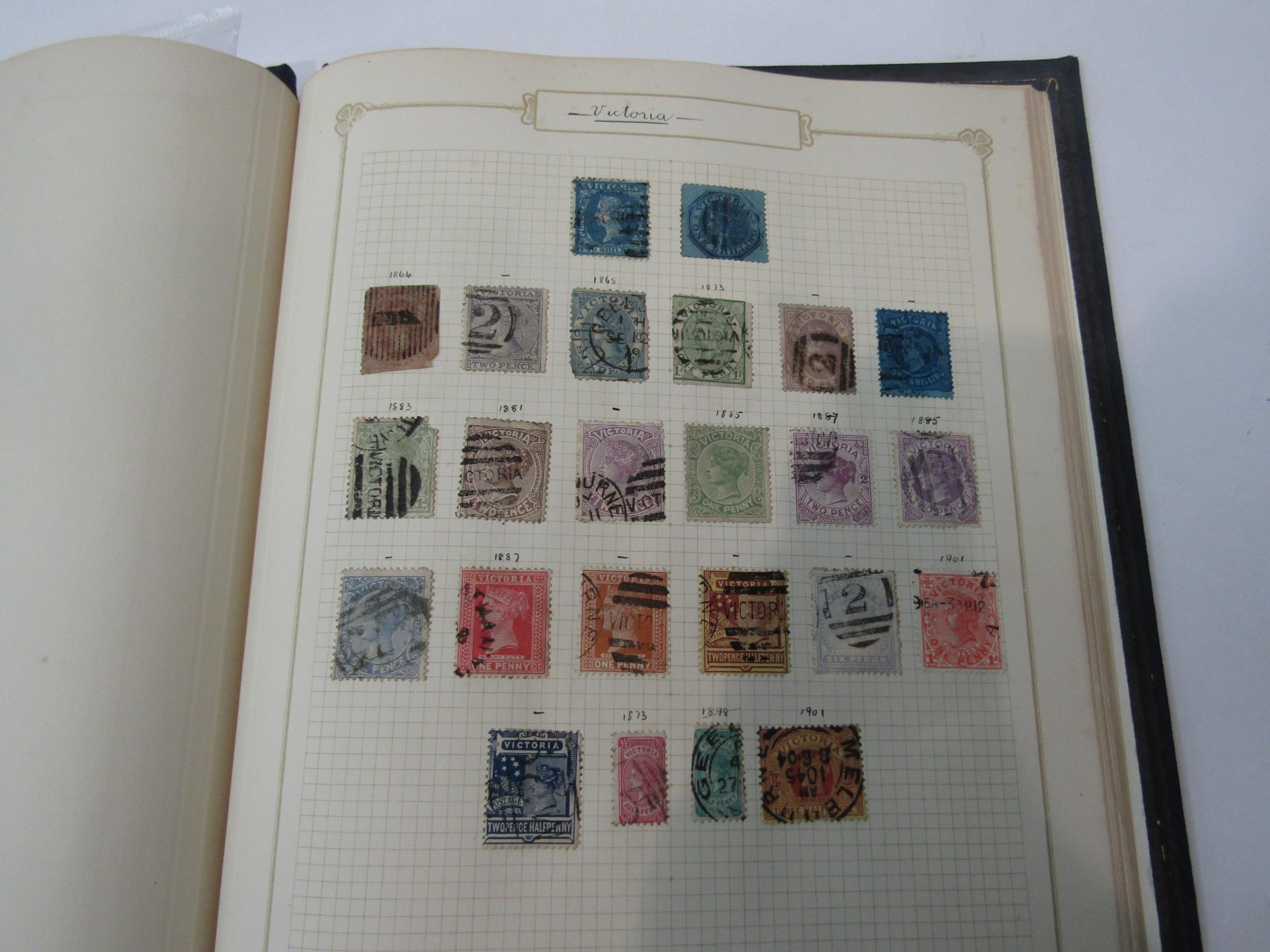 A stamp album containing World stamps including Great Britain penny black, India, Brazil, etc and - Image 2 of 3