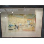 An early 20th Century French pencil signed coloured print of a gallery. 27cm x 37cm