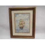 A watercolour of a two masted schooner under full sail by EB Banwell, signed and dated 1943, lower
