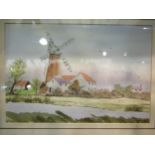 A watercolour of a Windmill, framed and glazed, 22cm x 32cm