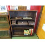 A late Victorian walnut open bookshelf with height adjustable shelves over a plinth base. 122 x