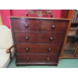 A mid Victorian mahogany round cornered chest of two short over three graduating long drawers with