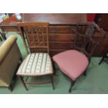 A late Victorian chair with shaped and carved back and an Edwardian Sheraton style chair (2)