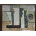 A modernist acrylic still life, monogrammed JA '01 lower right, framed, 46cm x 62cm