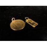 A 1910 gold 10 Korona coin on pendant loop and a 1g fine gold 999 "Aquarius" ingot, 4.9g