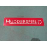 An aluminium Huddersfield Corporation passenger transport poster board heading, 98 x 20.5cm