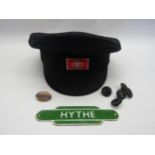 A British Rail hat, buttons and miniature Hythe totom (3)