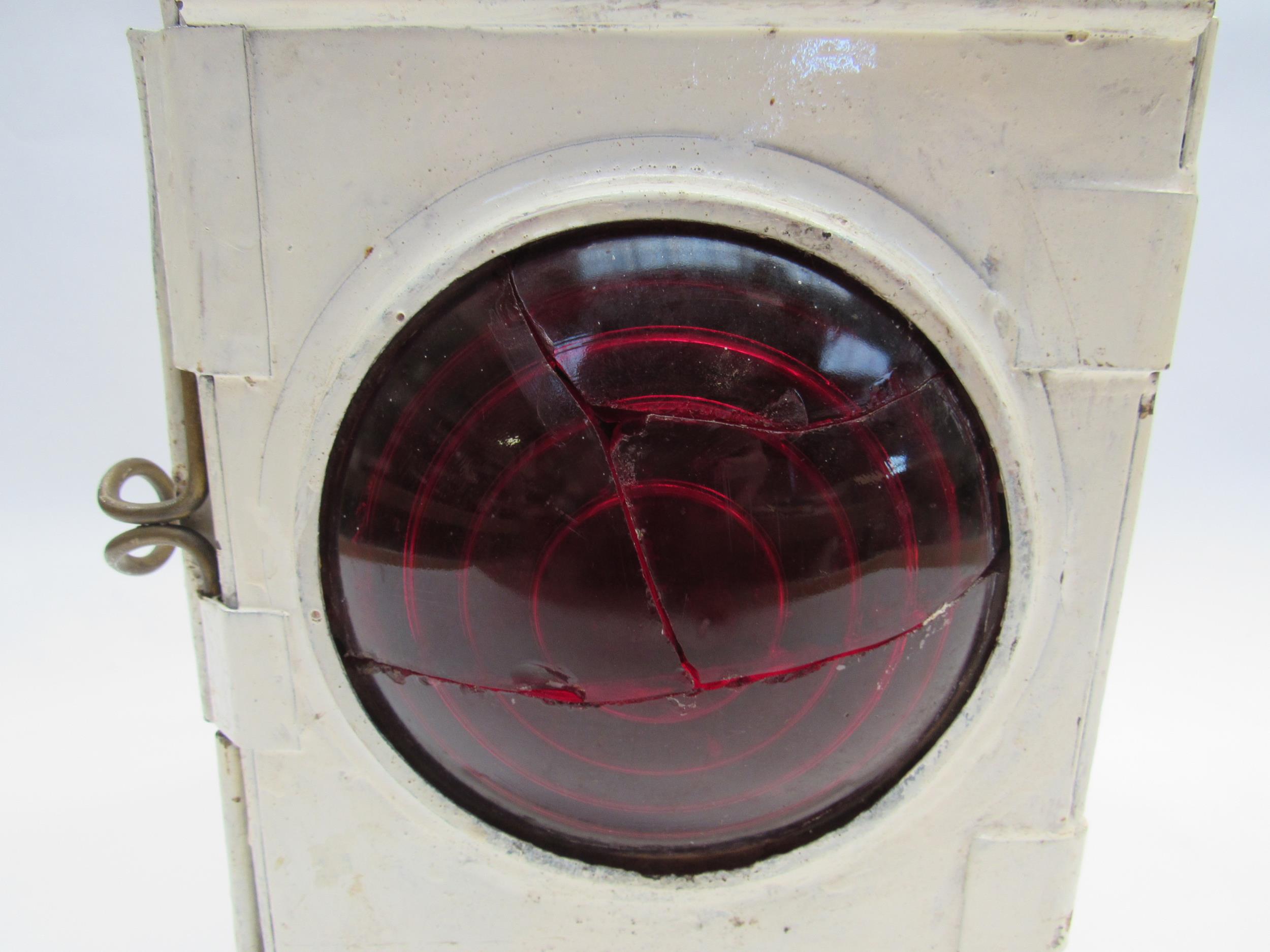 A white painted tail lamp with burner and resevoir, front lens a/f - Image 2 of 3