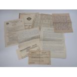 A quantity of London Transport paperwork including handwritten notes, track alterations,