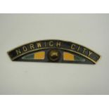 A brass miniature replica locomotive nameplate "NORWICH CITY", 35cm long