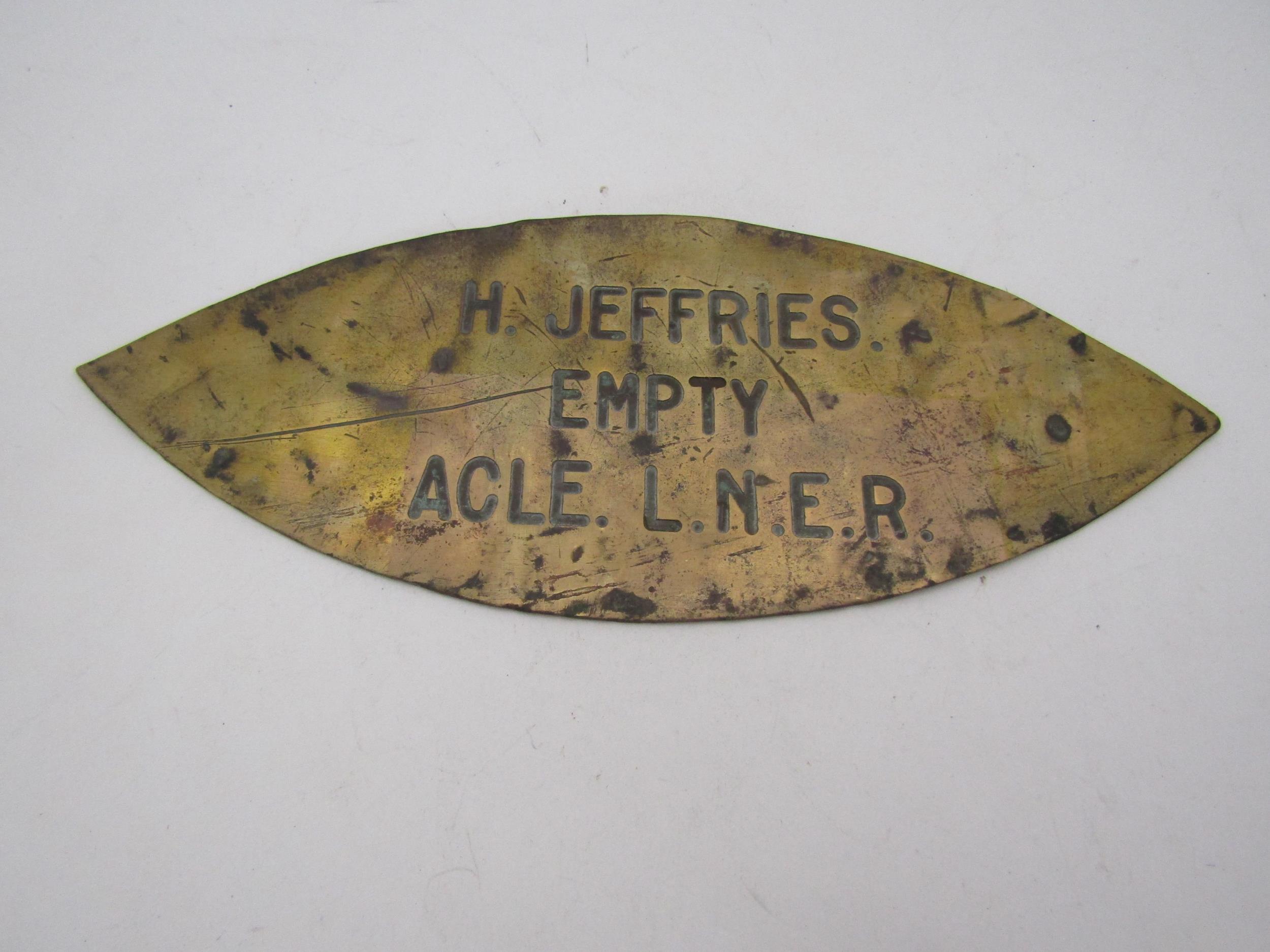 A brass wagon plate - H. JEFFRIES Empty, Acle LNER