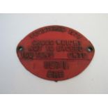 A cast iron wagon plate - Gross weight not to exceed 100 tons dated 1971