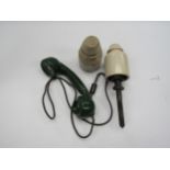 Two LNER ceramic insulators, one still on retaining pole and a lineside plug in telephone handset (