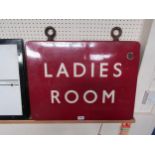A B.R (M) double sided platform hanging LADIES ROOM, some enamel chips, 61 x 46cm