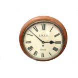 A mahogany cased LNER 12" wall clock with fusee driven movement with recoil escapement, dial