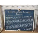 A cast iron GER sign "Caution to Drivers and Owners of Locomotives", face restored, 48 x 36.5cm