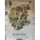 A British Railways advertising poster for BEDFORD - Travel there in rail comfort, depicting