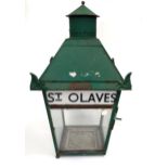 A GER Station Platform Lamp Case with “St. Olaves” nameglass