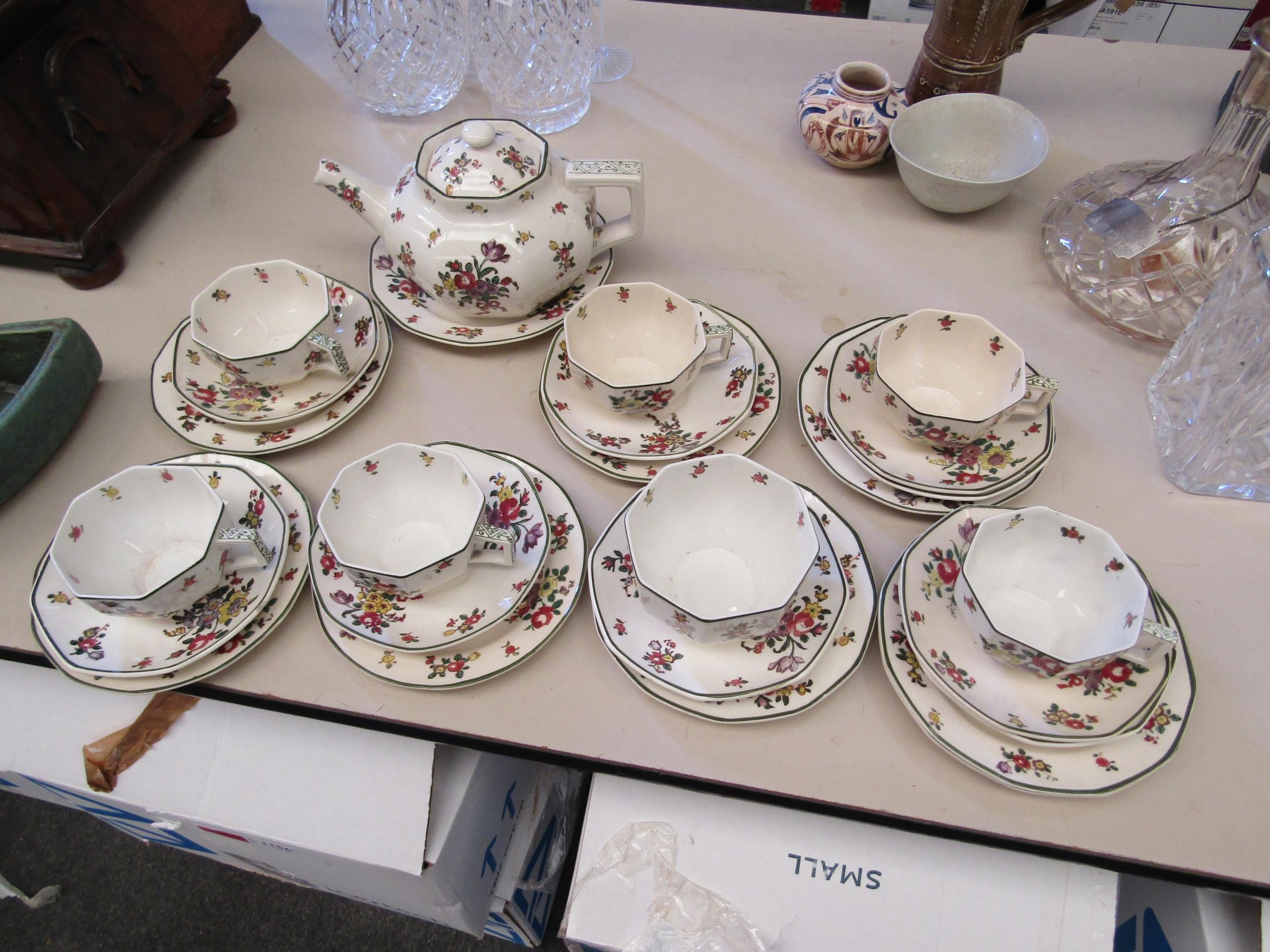 A Royal Doulton 'Old Leeds Spray' six place part tea set