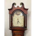 A T. Mawkes of Belper long case clock, oak and mahogany cased, swan neck pediment, Arabic hand