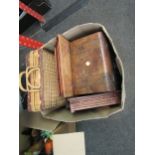 A box of miscellaneous including marquetry box, brassware, etc