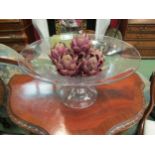 A large glass centrepiece footed bowl with decorative artichokes