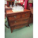 Circa 1840 a flame mahogany chest of two short over two long drawers on outsept bracket feet. 90cm x
