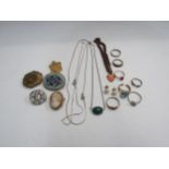 A small quantity of bijouterie including brooches, albert, rings etc