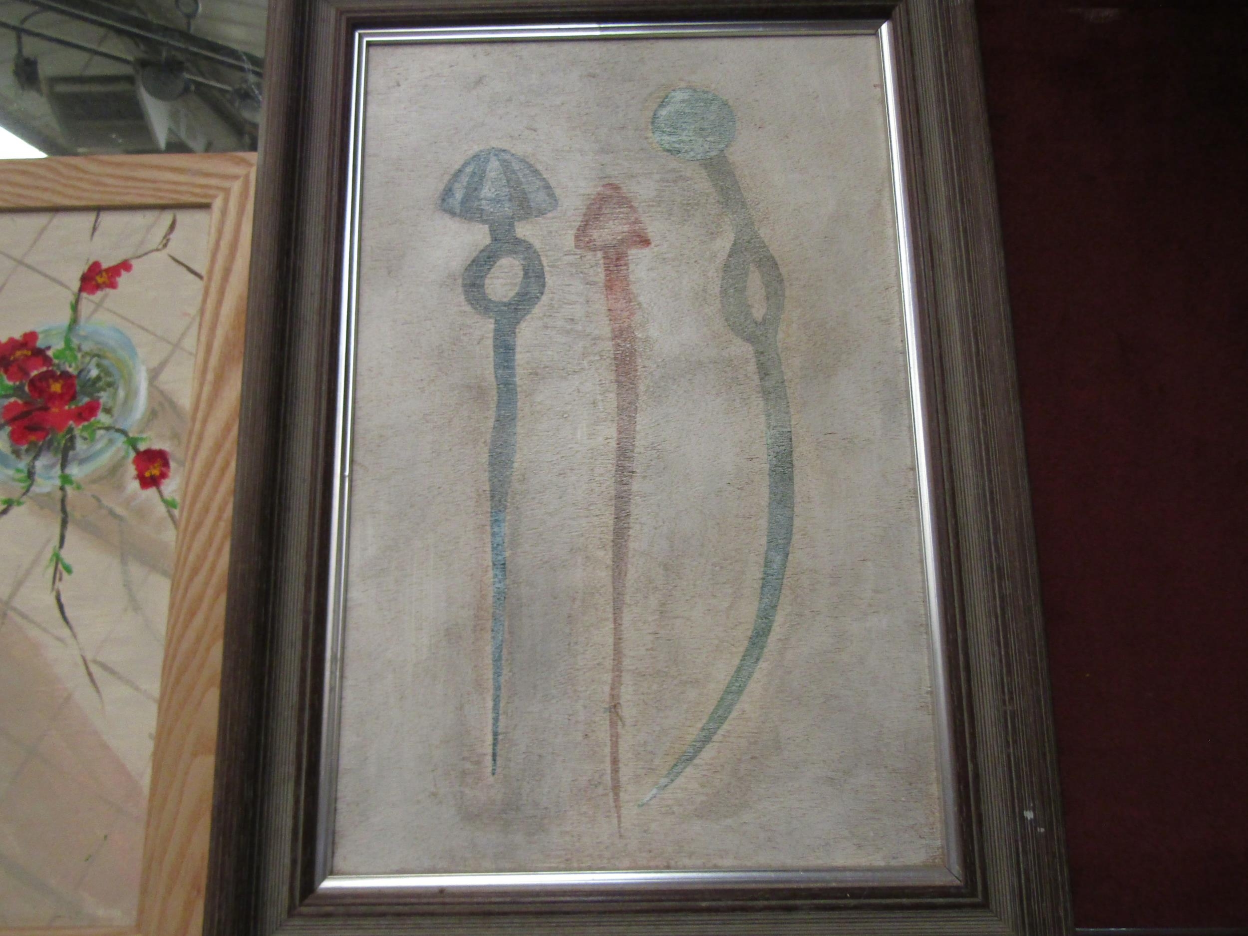 LINDA DACEY: "Three Artefacts" watercolour wax on wood, 45cm x 30cm