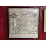 Printed by Taylowe Limited 1964 'Saxtons map of Durham,1576'. Framed and glazed 50 x 50cm