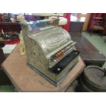 NCR National Cash Register, model 35, ca. 1910. Nickel plated case, Dolphin pattern. Mostly original