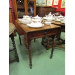 A mahogany Pembroke table with single drawer, overall 106.5cm wide x 91cm deep x 73.5cm tall