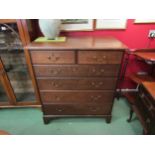 Circa 1780 a George III oak country chest of two short over four graduating long drawers with