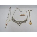 Three costume jewellery necklaces and a brooch (4)