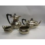 A fluted silver plated tea set consisting of coffee pot, teapot, sugar bowl and jug (4)