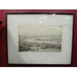 A William Wyllie etching depicting the Thames from a distance, pencil signed lower left, framed