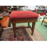 A rosewood piano stool on 'H' stretcher, upholstered seat a/f