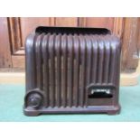 A Sobell 439 fluted brown Bakelite valve radio case housing chassis and speaker only. C.1949