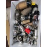 A box containing approx. sixty side contact CT8, B8A and B8V valves including four tuning indicators