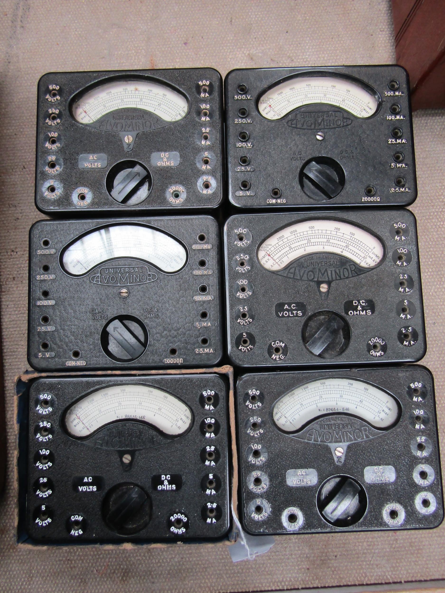 Six Universal Avominor model 1 multimeters, serial numbers U.120596-652, U.76386-445, U.87619-246,