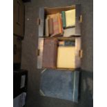 Two boxes of empty photo albums and 19th Century diaries detailing a well kept diary of a farming