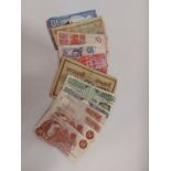 A quantity of English and foreign bank notes including 5 ten shilling notes and two 1 pound notes