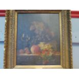 A still life oil on canvas of fruit and wine goblet framed bearing late Edward Ladell. Widespread