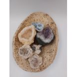 Six various geodes including amethyst