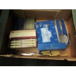A quantity of boxed flatware, Royal Worcester oven-to-tableware dish, etc