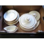 A Myott Son & Co Ltd six place dinner service with tureens and gravy boat, gilt edge